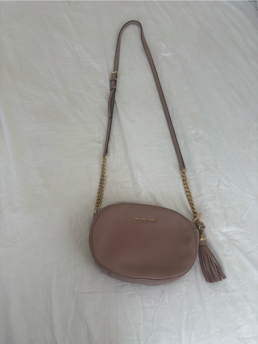 Michael Kors Dusty Rose Leather Tassel Camera Crossbody